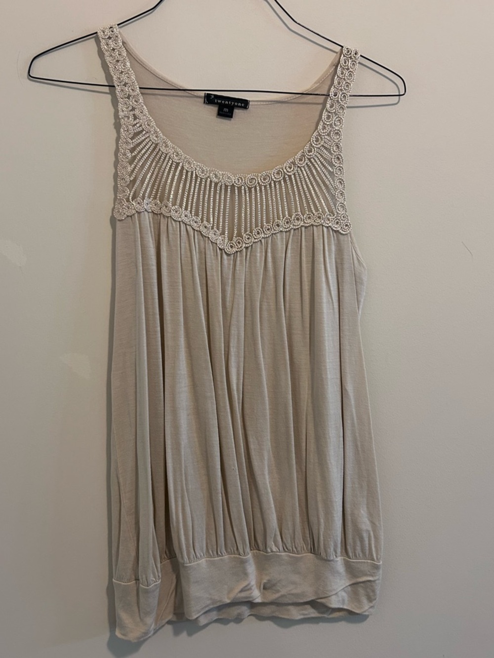 Forever 21 Gold Crochet Yoke Sleeveless Top